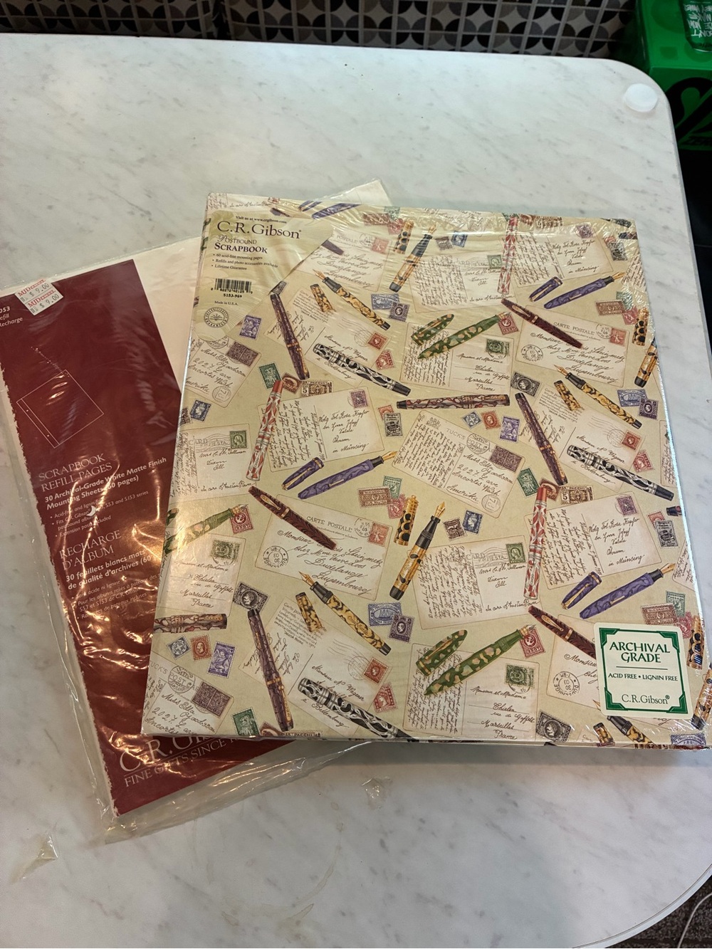 Gibson Vintage Pen & Postcard Scrapbook Album - Cream, Purple, Green, Gold